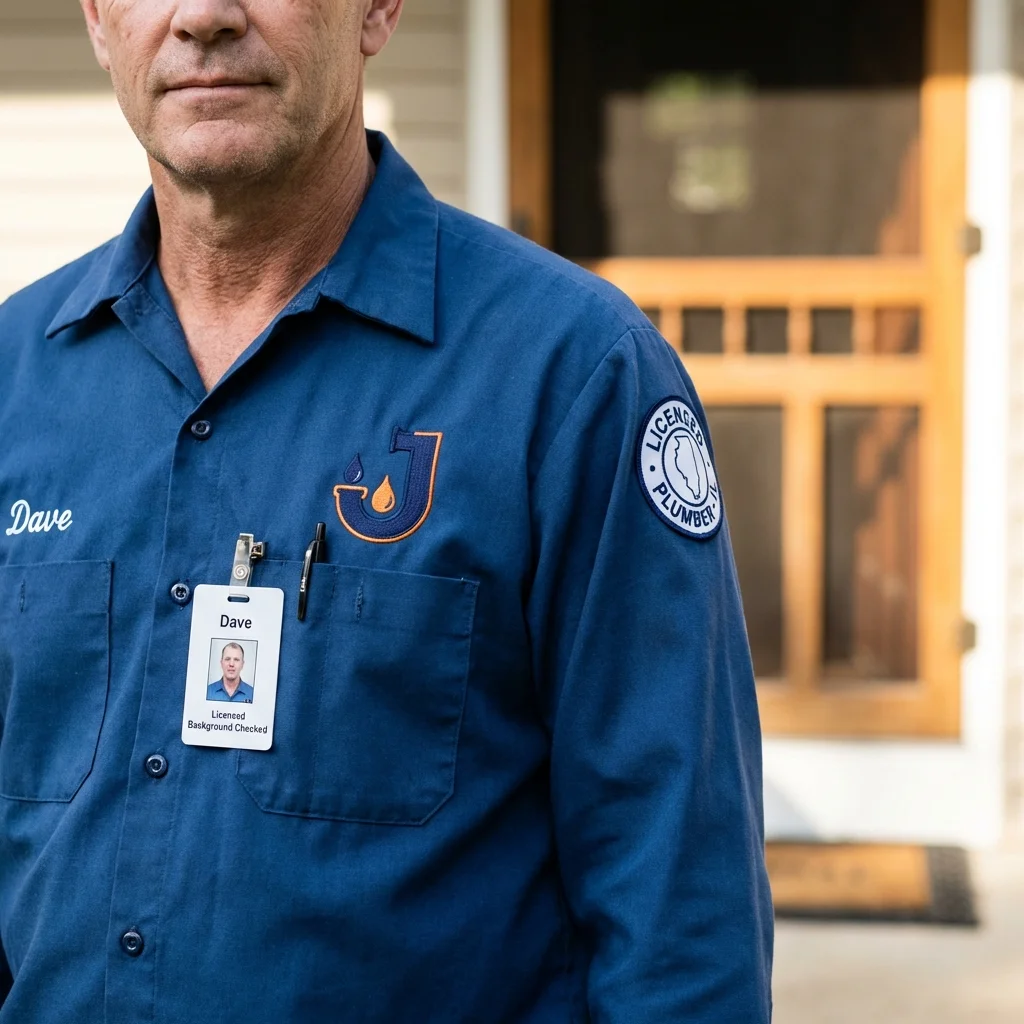 Licensed plumber showing ID badge in Pocahontas, IA