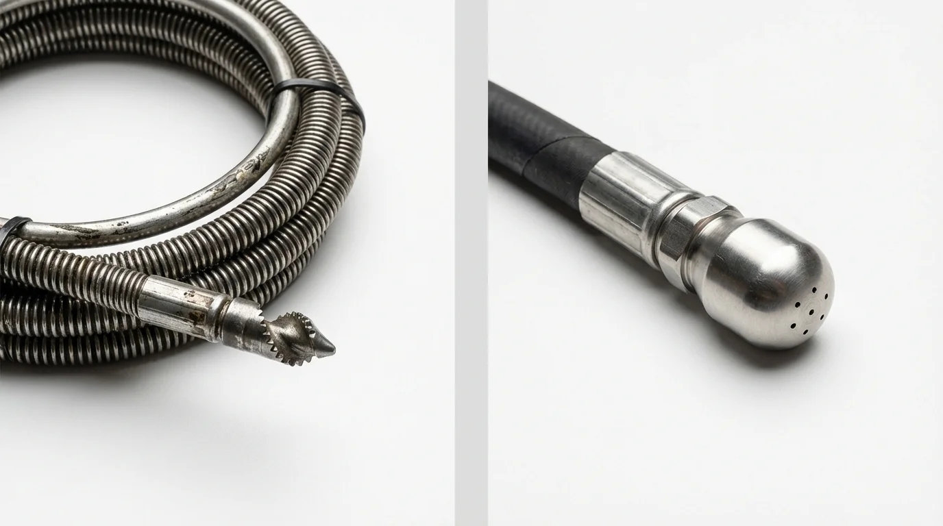 Drain snake cable and hydro jetting nozzle used for drain cleaning in Pocahontas, IA