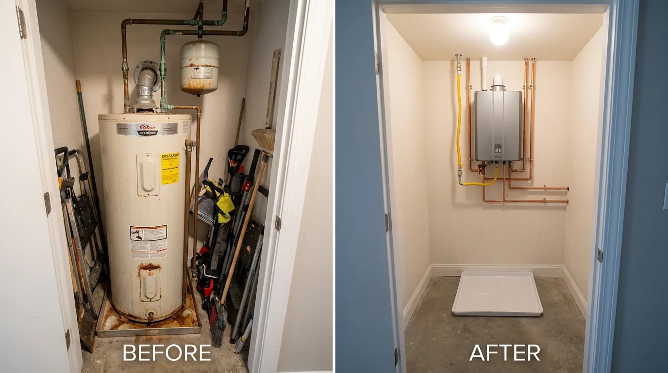 Tank water heater versus wall-mounted tankless unit comparison for Pocahontas, IA homeowners