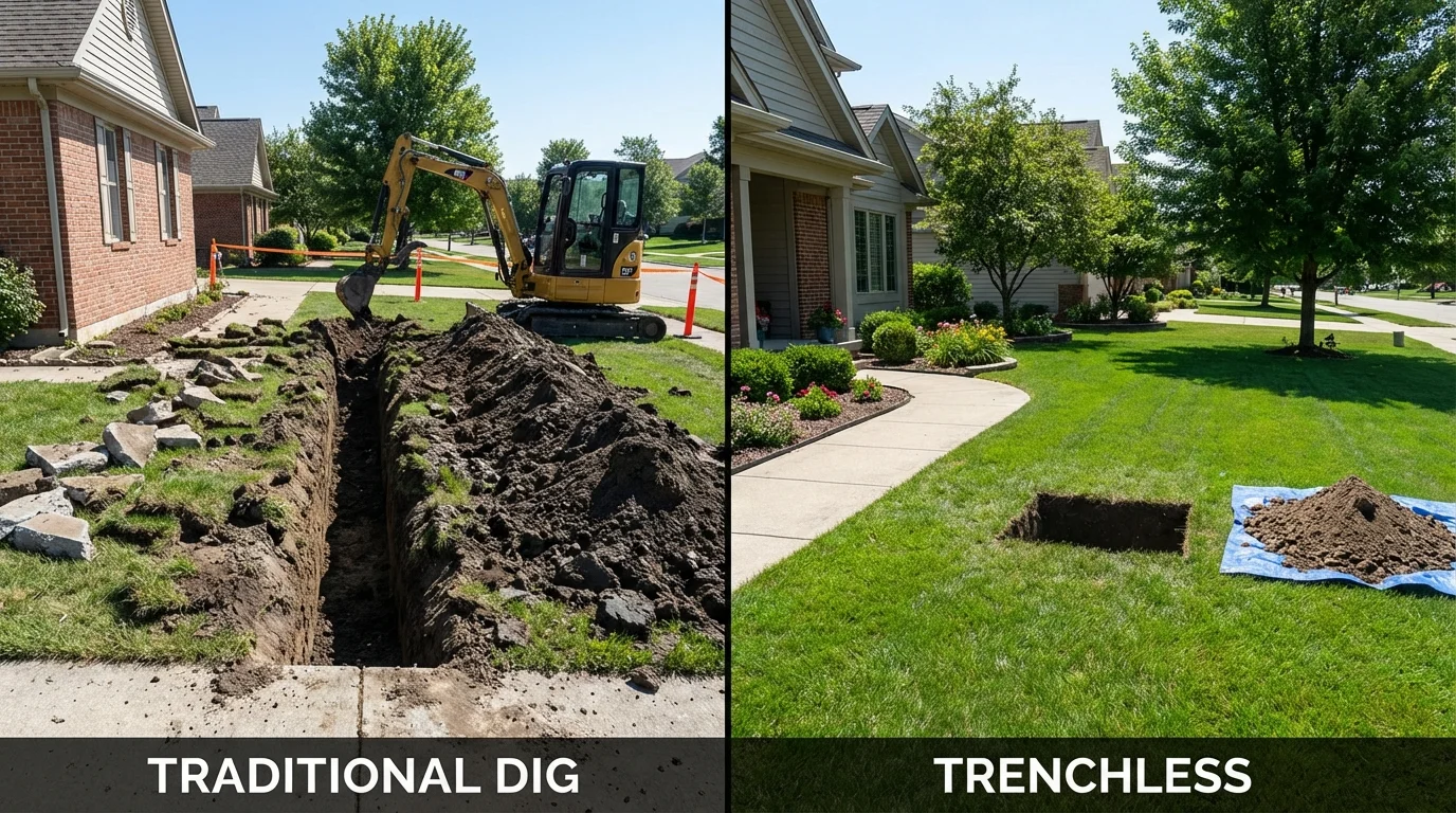 Trenchless sewer repair with minimal yard damage versus traditional excavation in Pocahontas, IA